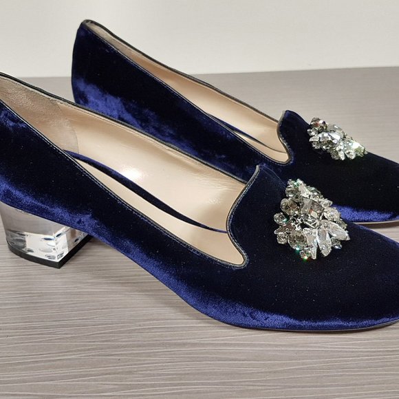 Deimille Della Pia Crystal Embellished Pump Royal Blue Velvet Womens Size 10 /40 - Picture 1 of 8